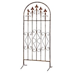 Free Standing Wrought Iron Arched Trellis with Weathered White Paint