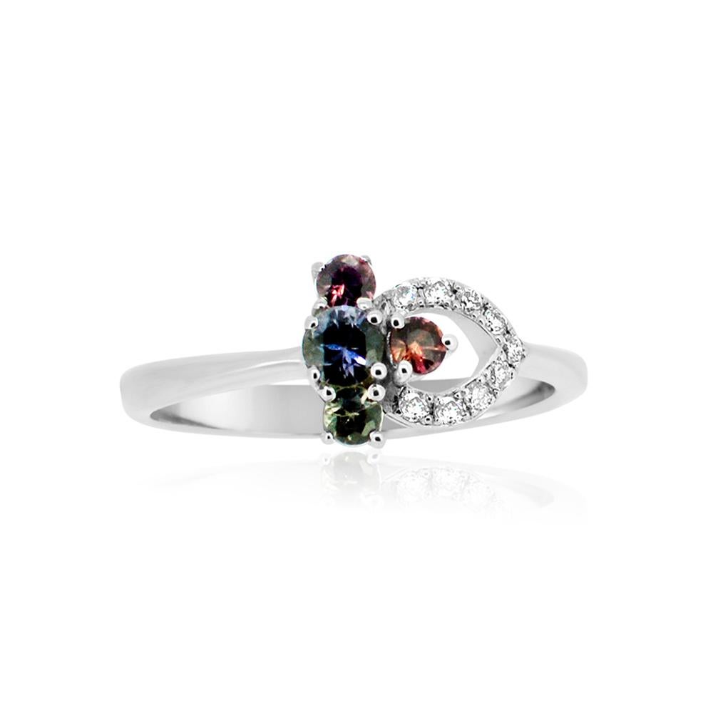 Cluster Montana Sapphire & Diamond Ring
18K White Gold  weight 2.90 Grams
Mix color shades of 