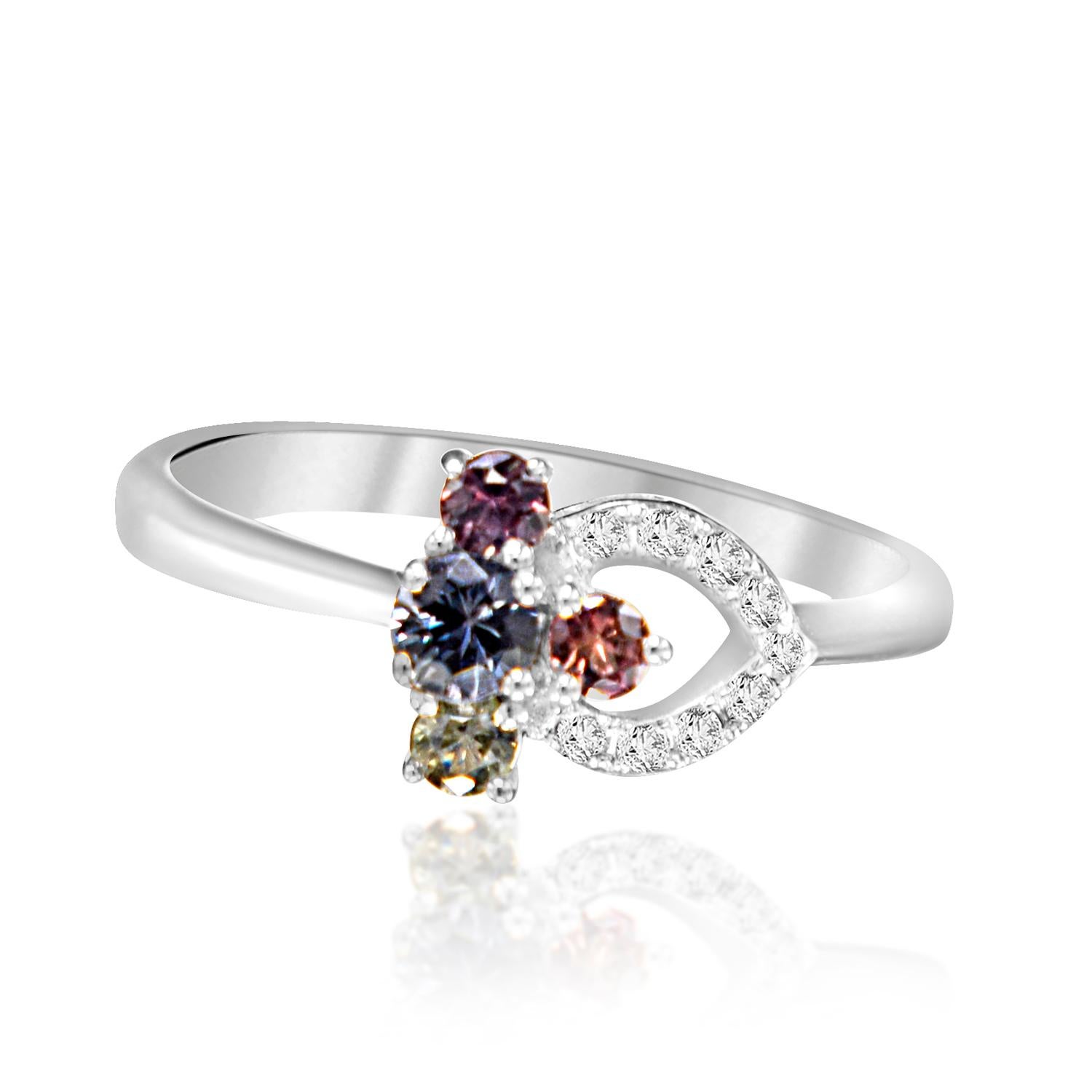 Round Cut Free Style Cluster Design Montana Sapphire and Diamond Ring 18 Karat White Gold For Sale