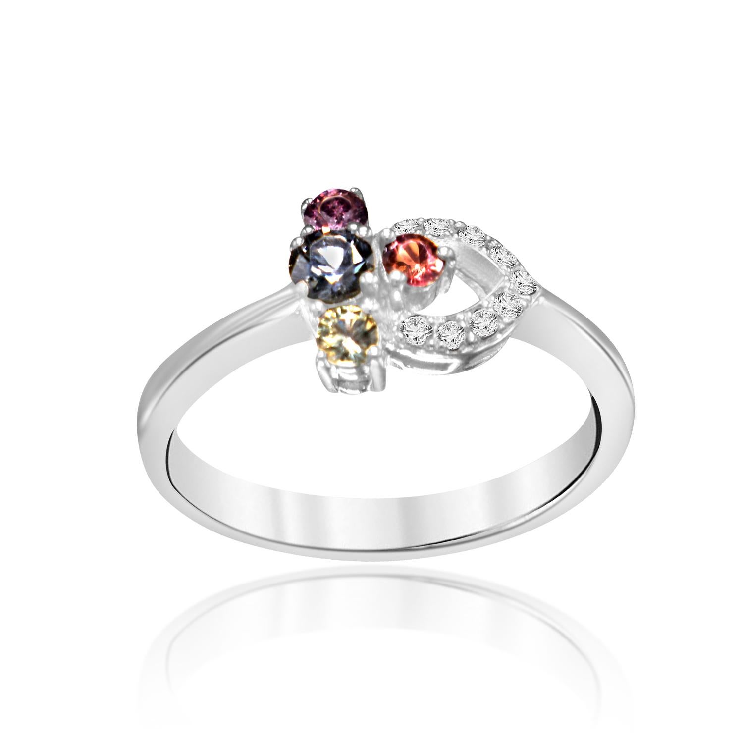 Free Style Cluster Design Montana Sapphire and Diamond Ring 18 Karat White Gold In New Condition For Sale In Brooklyn, NY