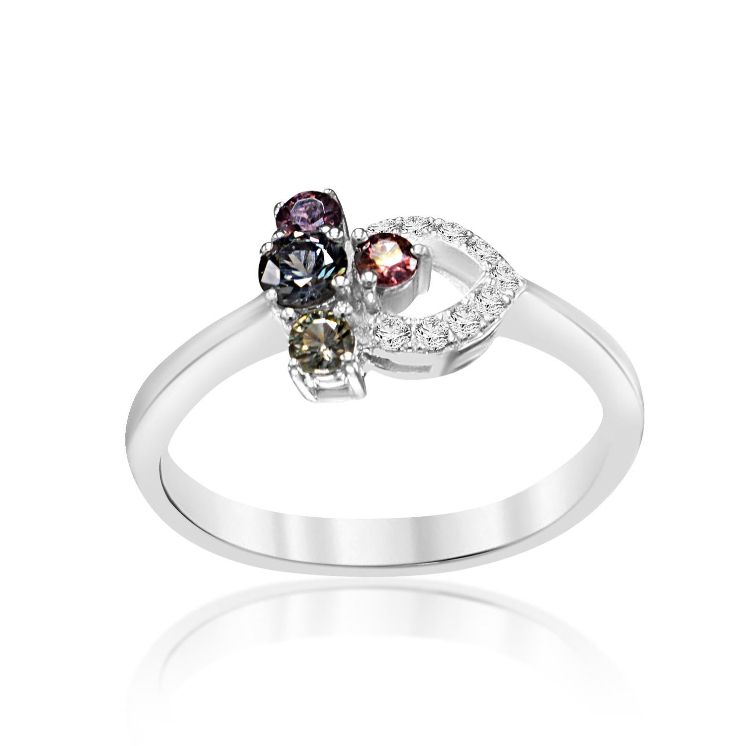 Free Style Cluster Design Montana Sapphire and Diamond Ring 18 Karat White Gold For Sale 1