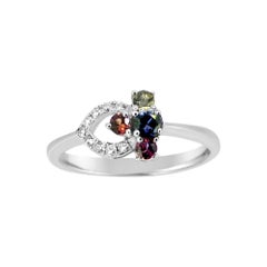 Free Style Cluster Design Montana Sapphire and Diamond Ring 18 Karat White Gold