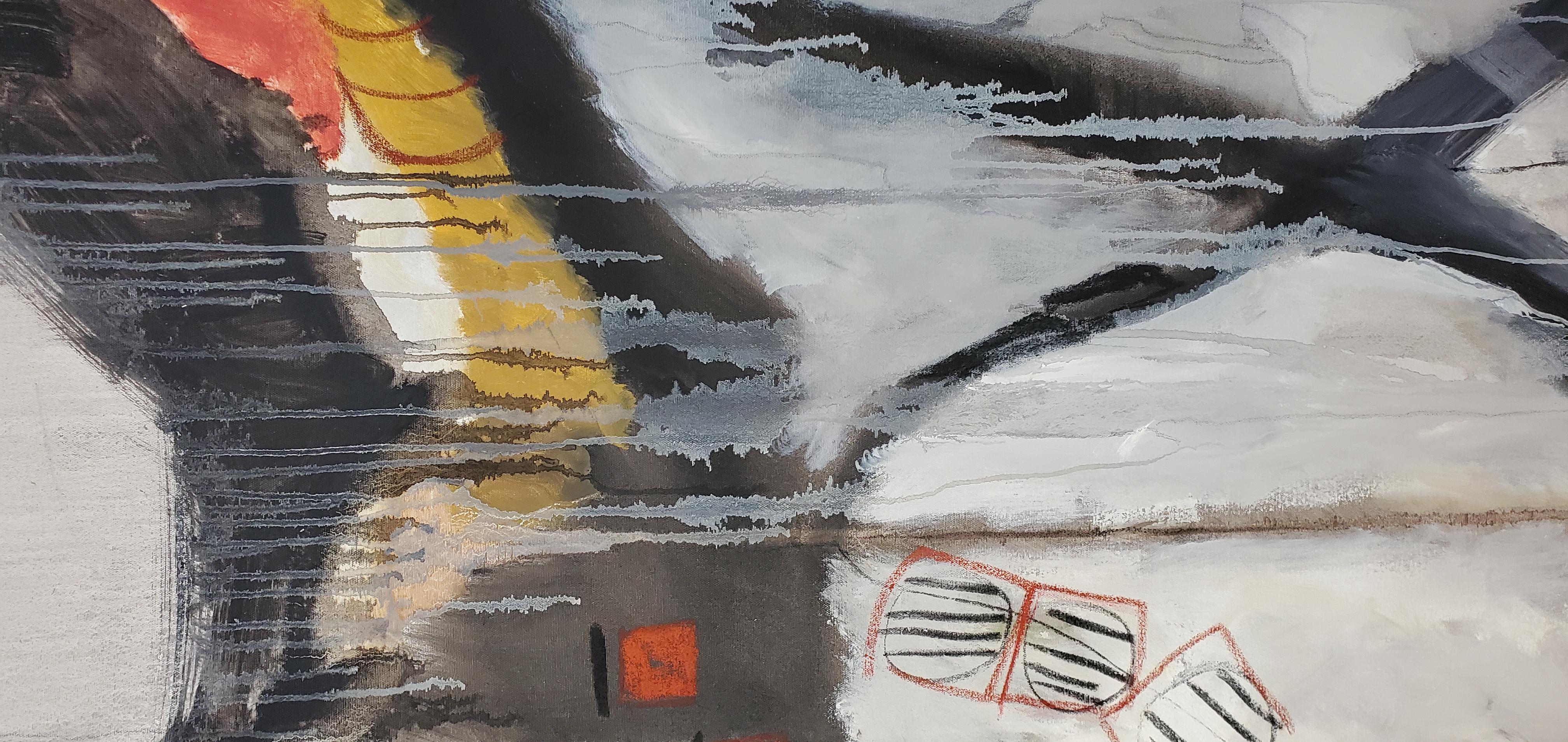 Peint à la main « Freedom », 2021, grande peinture abstraite grise et noire de Kathi Robinson Frank en vente