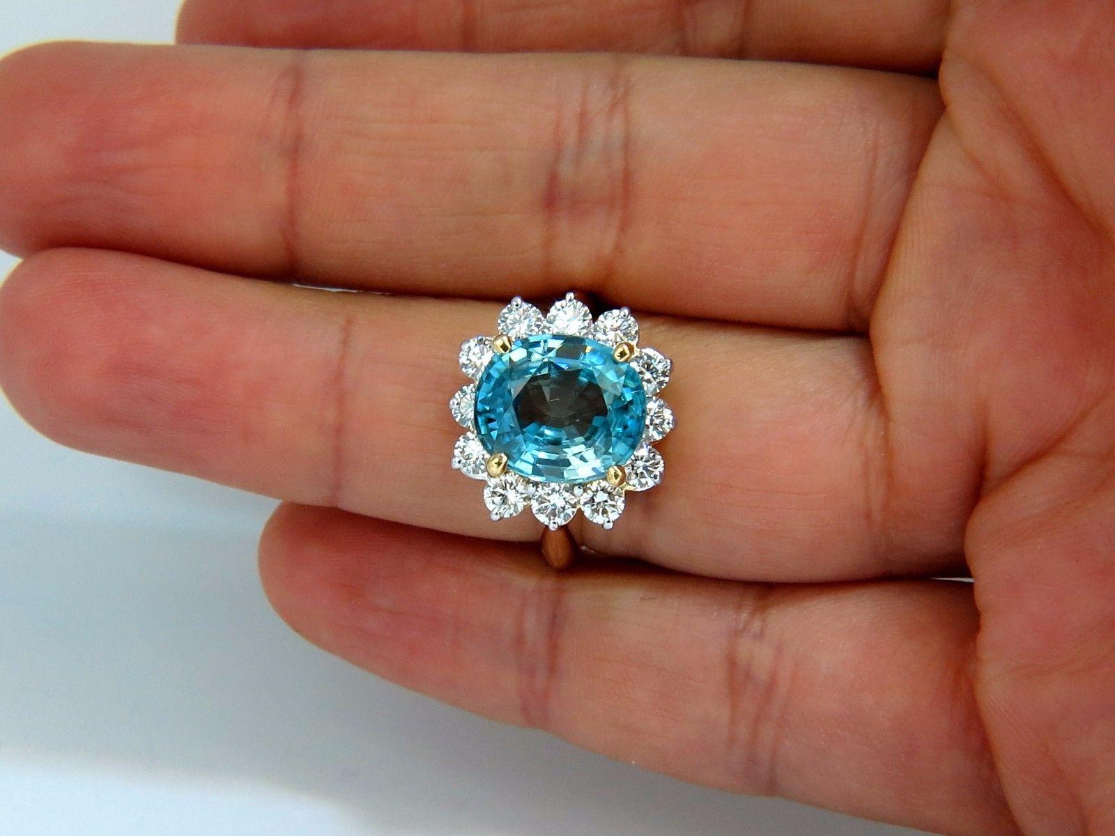 Libertad Añil Azul Puro Natural Circón Anillo de Diamantes 10,05 Quilates 14 Quilates Corte oval en venta