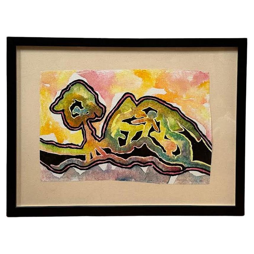 "Freedom Space"  Colorful Gouache by Clifford Kluge For Sale