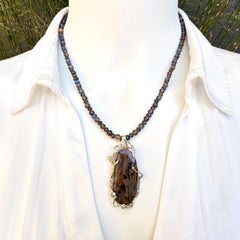 Kyanite Necklace with Freeform 14K Gold Pietersite & Diamond Enhancer Pendant