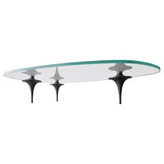 Freeform 3 Legged Bronze and Glass Coffee Table