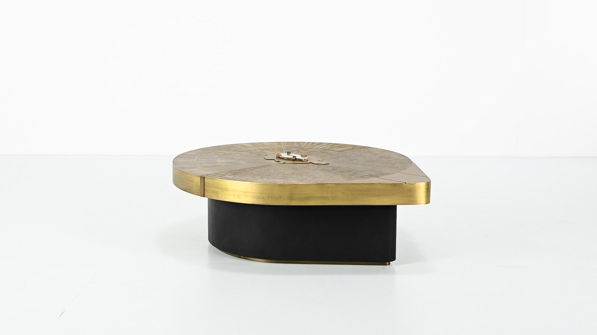 Freeform acid etched brass and agate stone coffee table 8