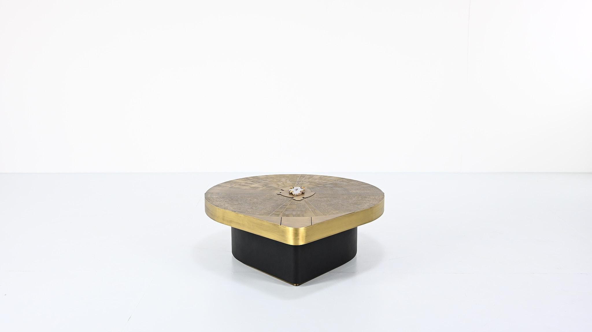 Mid-Century Modern Freeform acid etched brass and agate stone coffee table