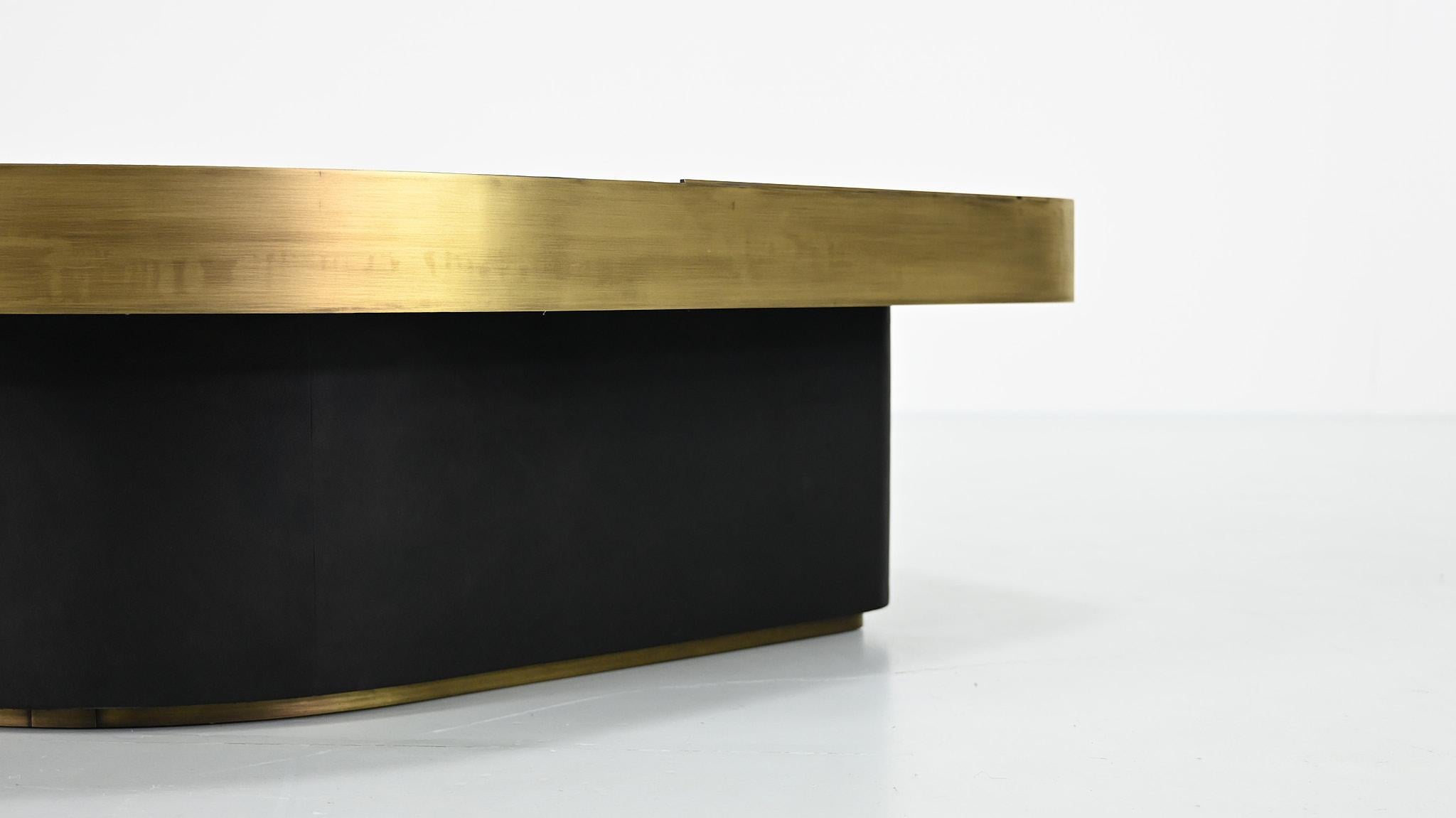 Brass Freeform acid etched brass and agate stone coffee table