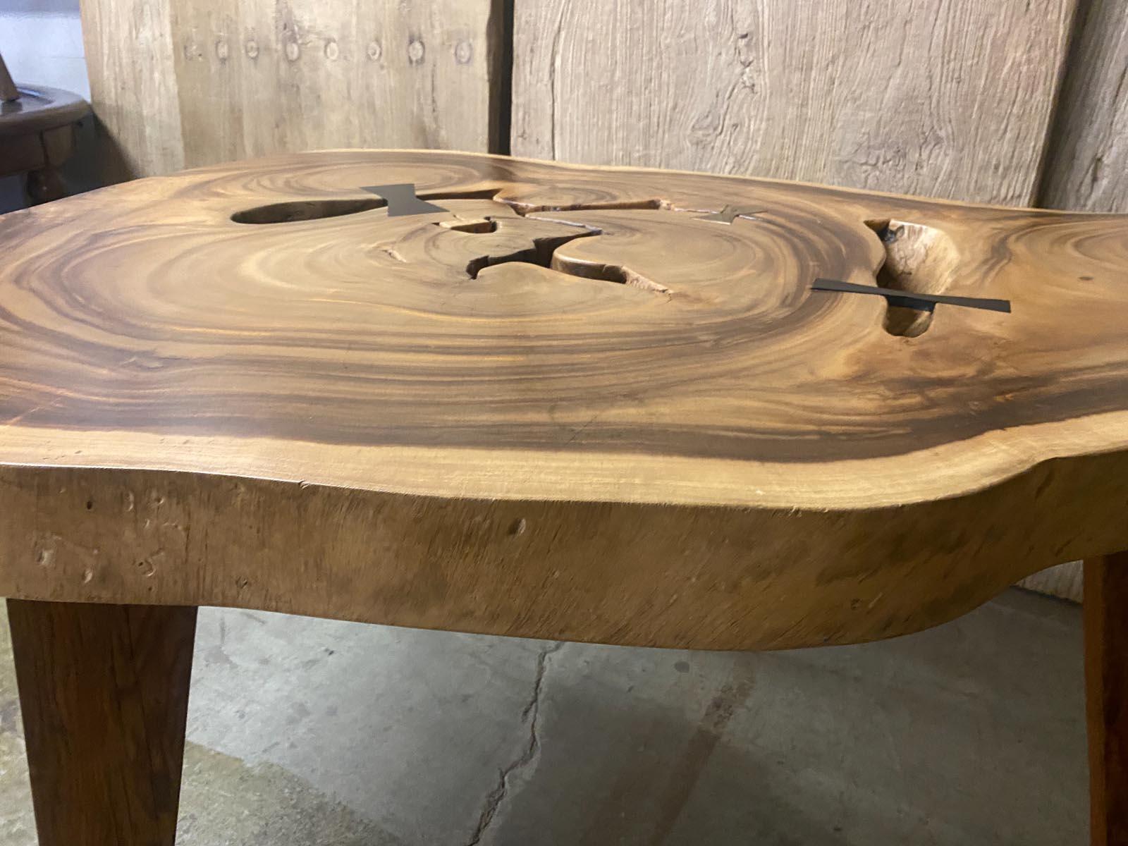Iron Freeform Albezia Wood Table