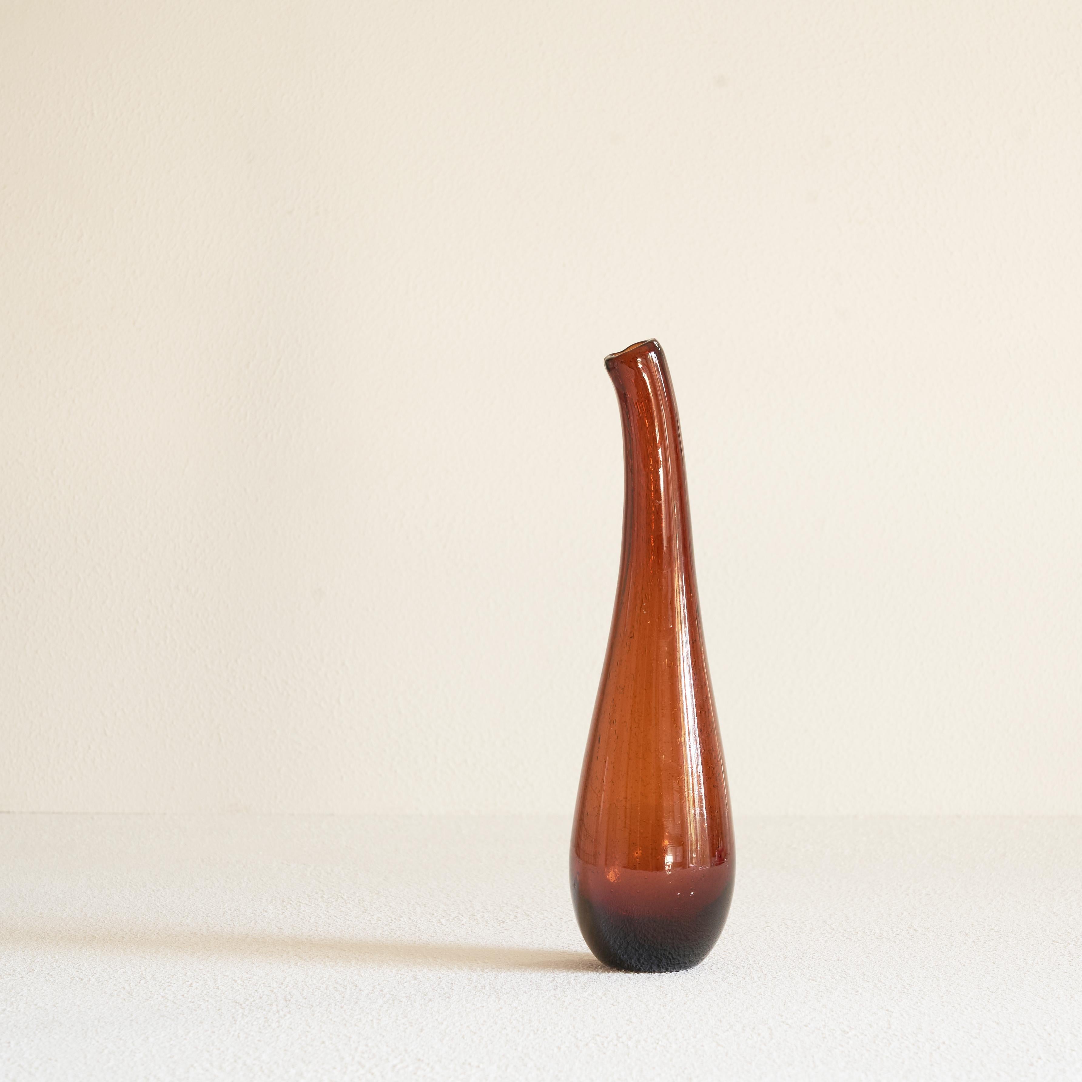 Mid-Century Modern Freeform Amber Colored Bubble Glass Vase 1960s For Sale
