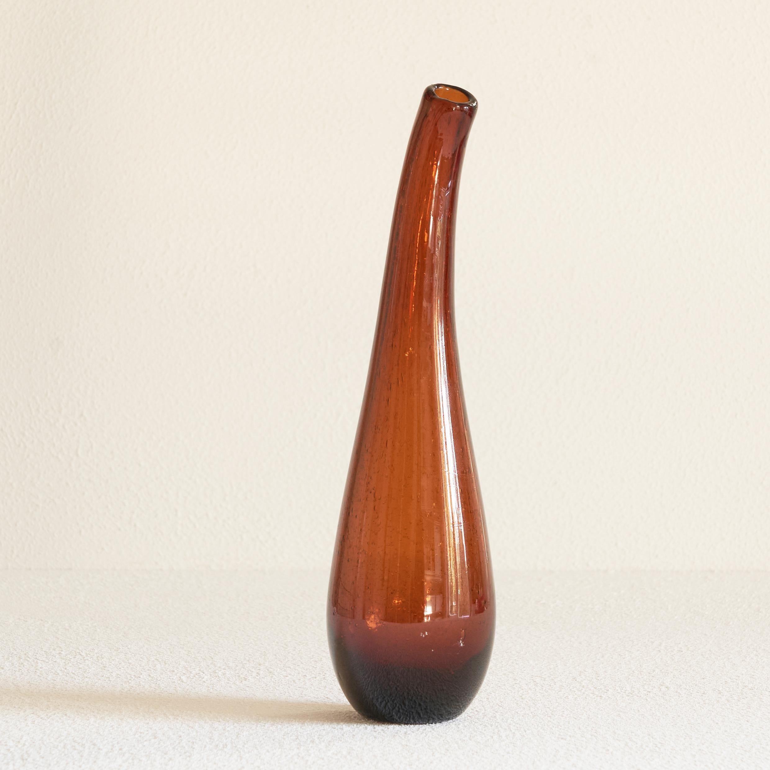 Unknown Freeform Amber Colored Bubble Glass Vase 1960s For Sale