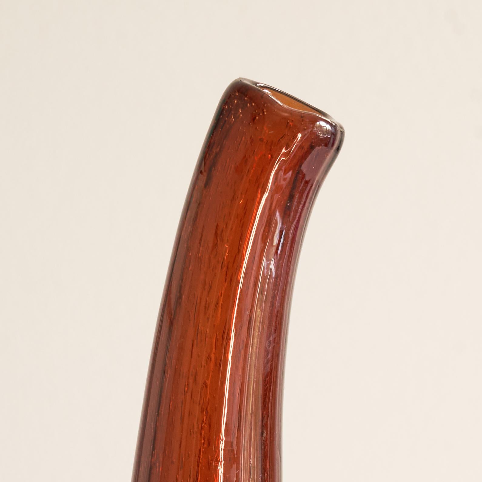 Freeform Amber Colored Bubble Glass Vase 1960s In Good Condition For Sale In Tilburg, NL