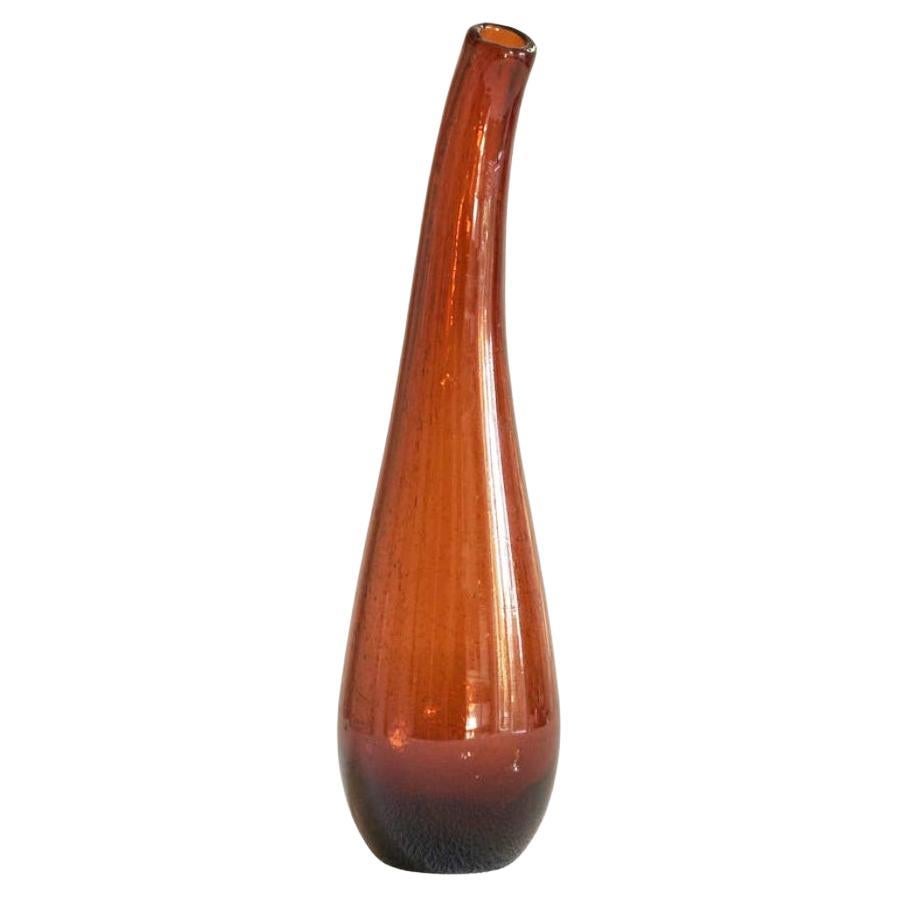 Freeform Amber Colored Bubble Glass Vase 1960s