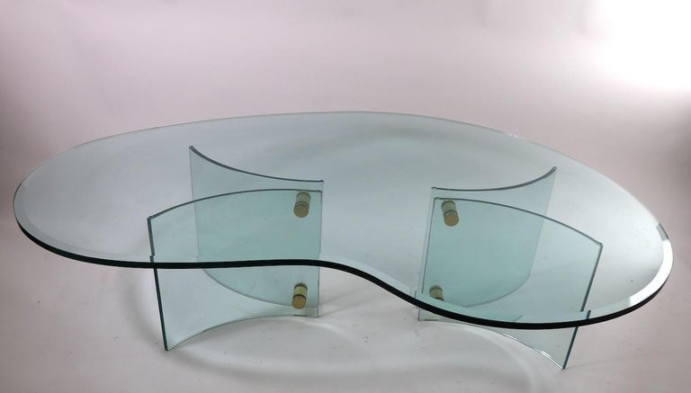 Freeform Amoeba Plate Glass Coffee Table with Glass Base For Sale at 1stdibs
