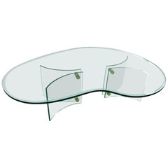 Freeform Amoeba  Plate Glass Coffee Table with Glass Base