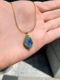 Freeform Australian Opal Pendant One of a Kind Gold Necklace, Barbara Heinrich