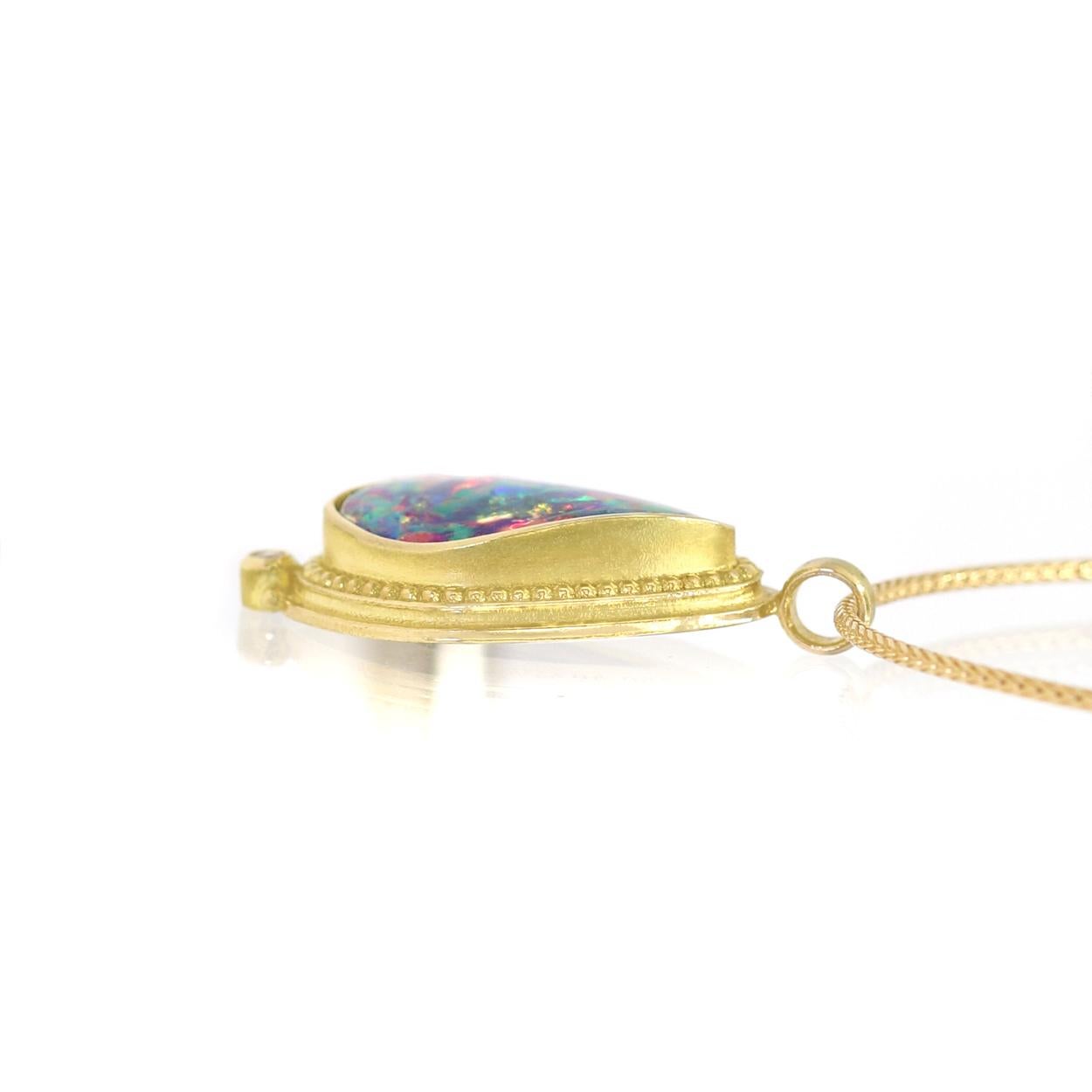 Tumbled Freeform Australian Opal Pendant One of a Kind Gold Necklace, Barbara Heinrich For Sale