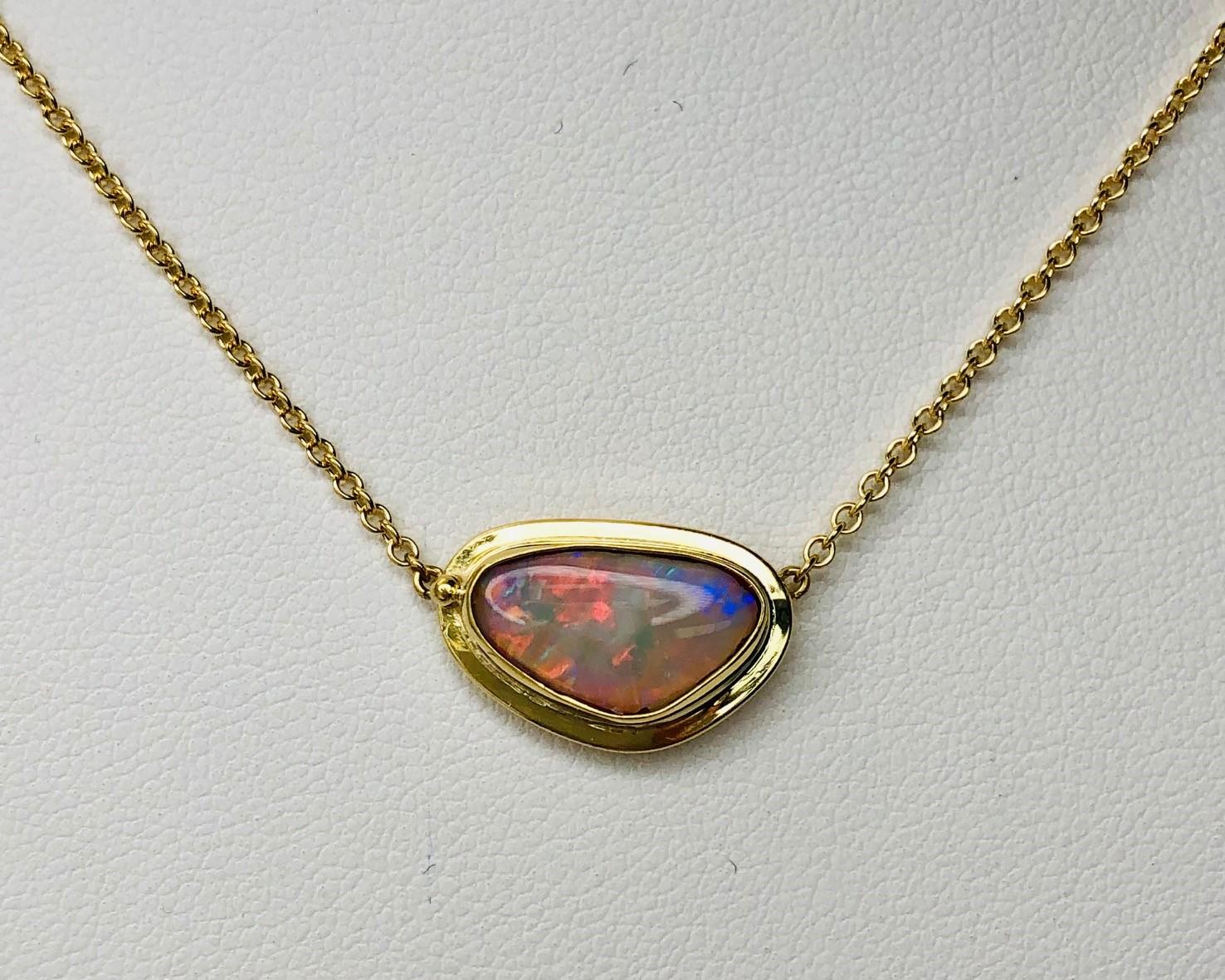 Bezel Set Freeform Australian Opal Necklace in 18k Yellow Gold   4