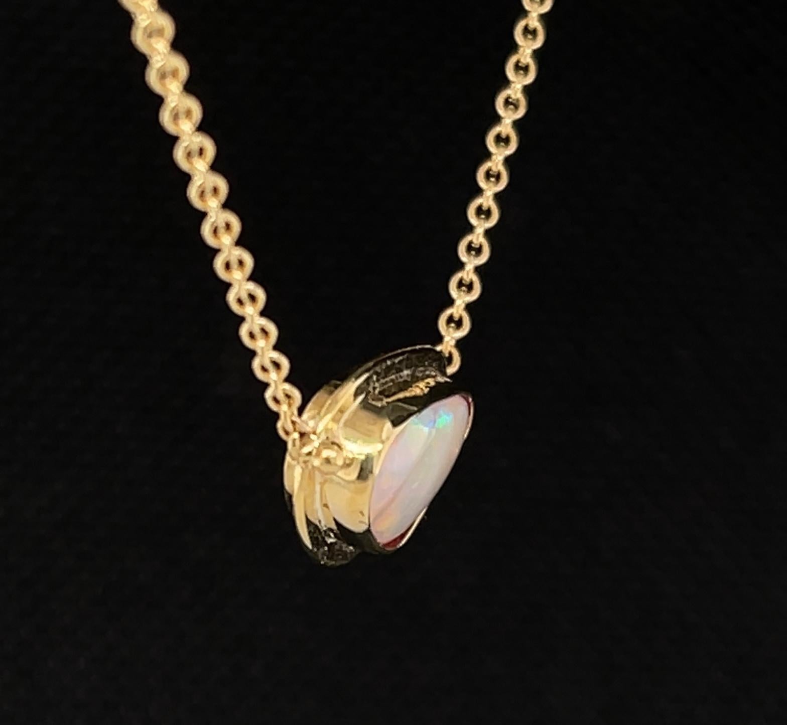 Artisan Bezel Set Freeform Australian Opal Necklace in 18k Yellow Gold  