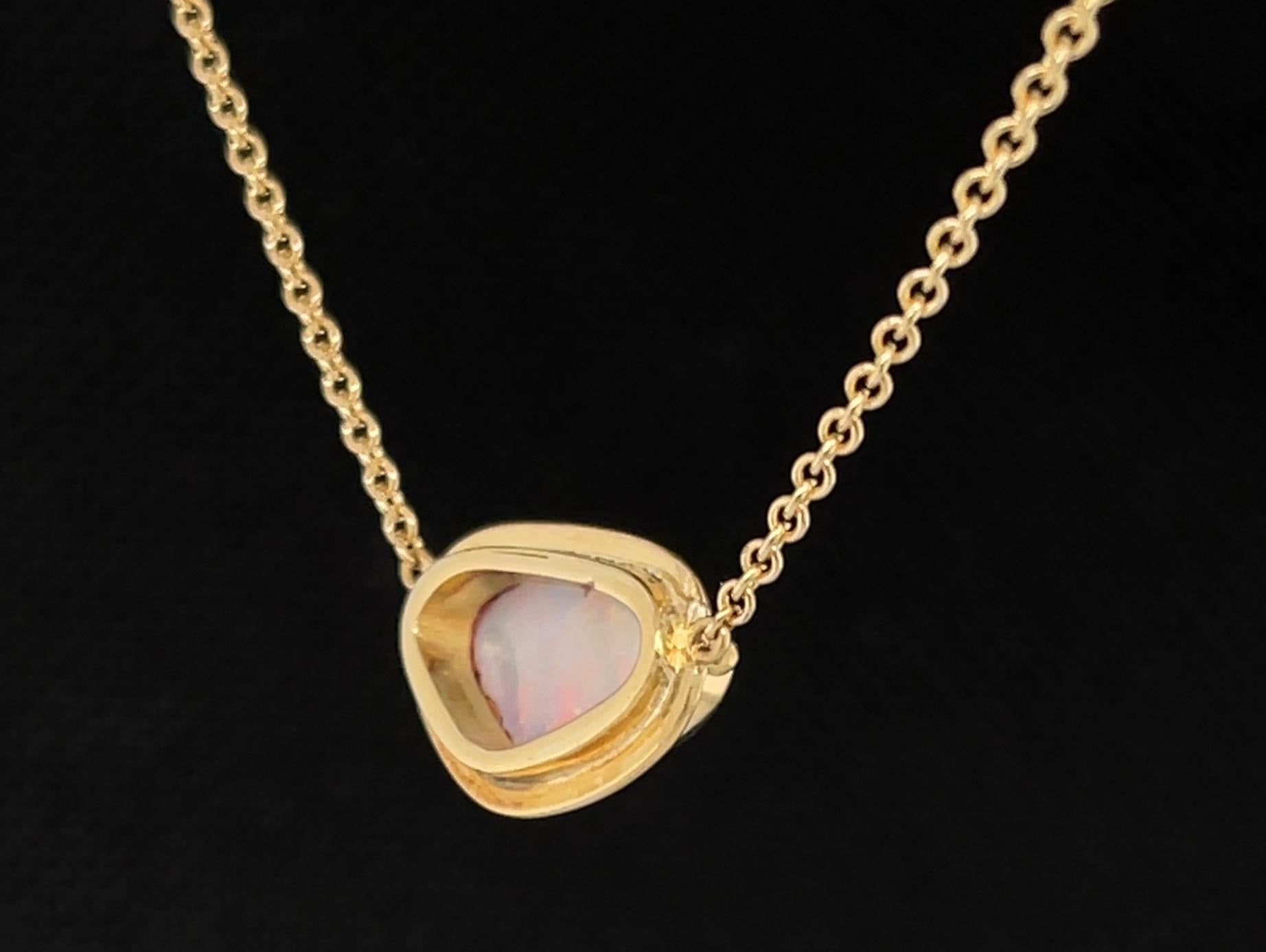 Uncut Bezel Set Freeform Australian Opal Necklace in 18k Yellow Gold  