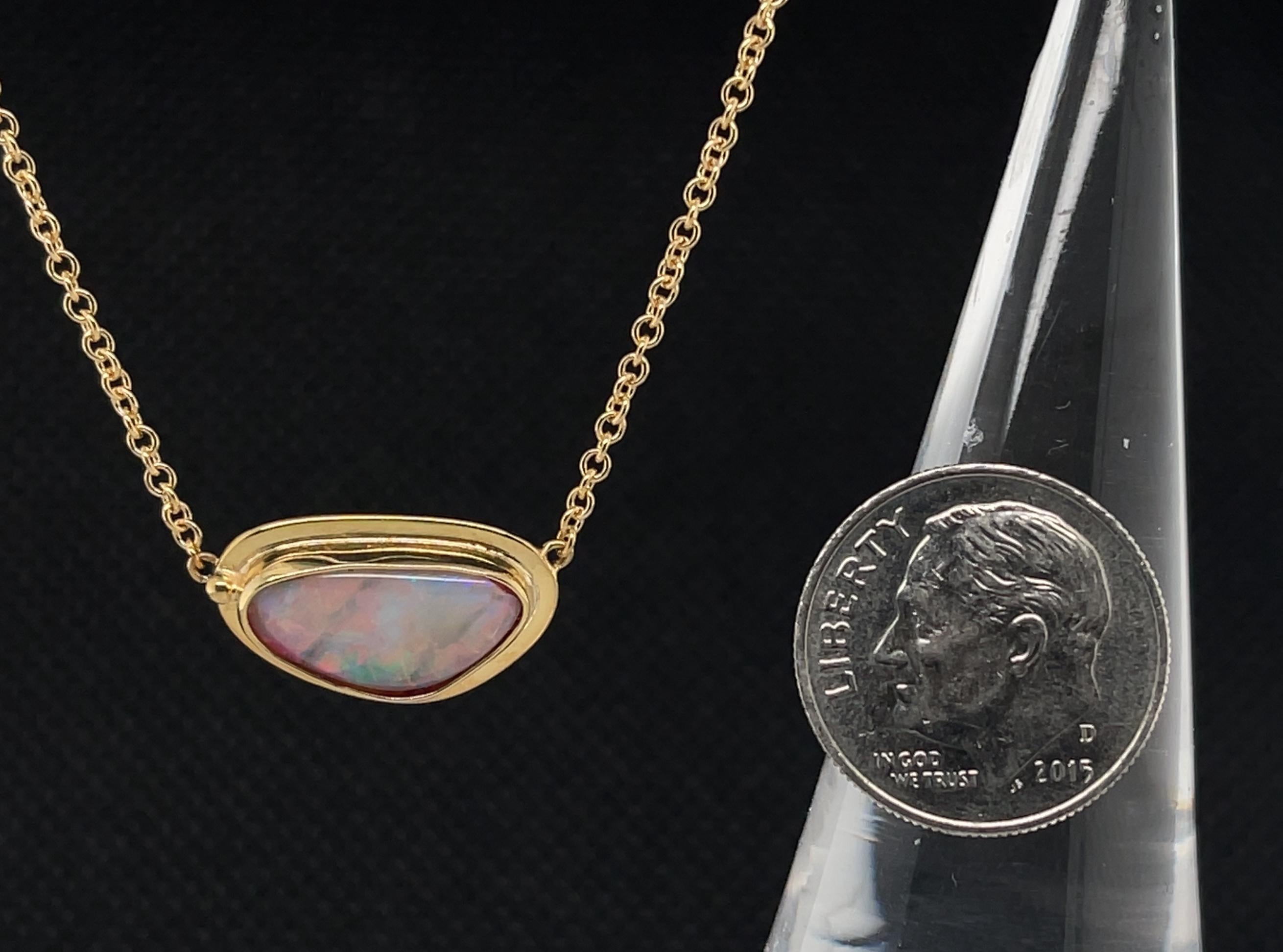 Bezel Set Freeform Australian Opal Necklace in 18k Yellow Gold   1