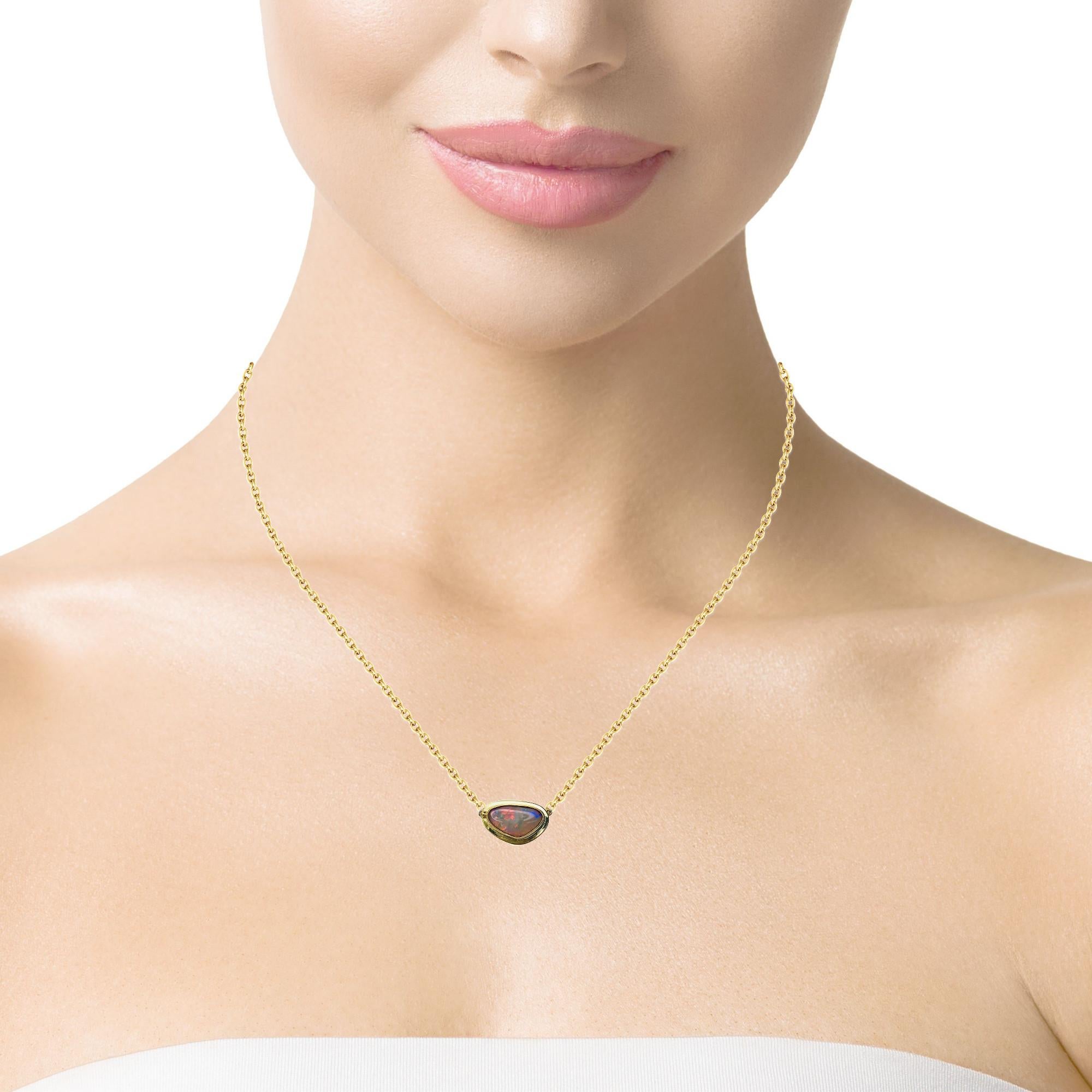 Bezel Set Freeform Australian Opal Necklace in 18k Yellow Gold   2