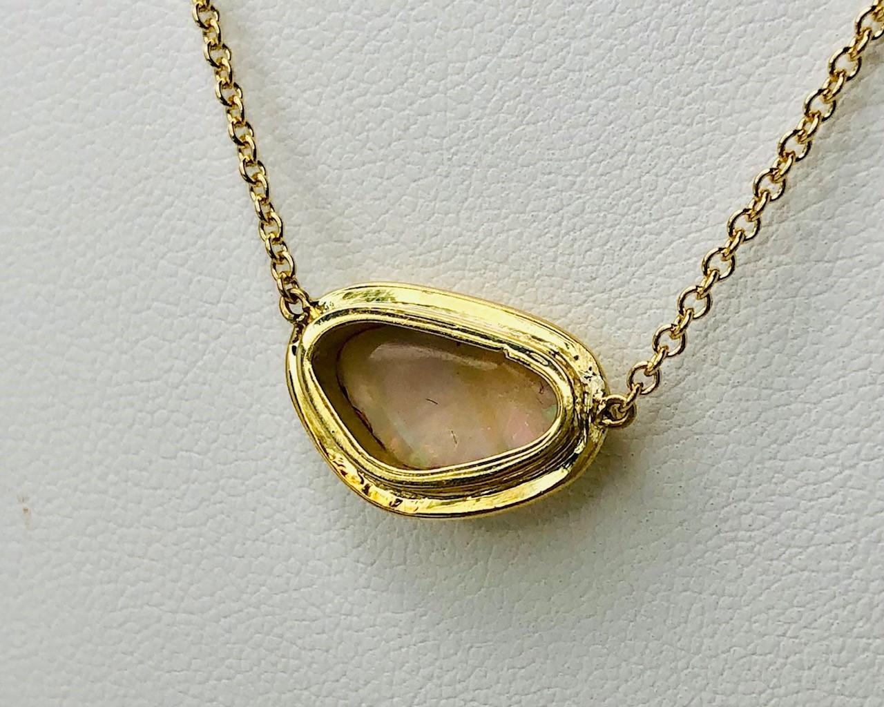 Bezel Set Freeform Australian Opal Necklace in 18k Yellow Gold   3