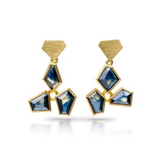 Freeform Australian Parti Sapphire Asymmetric 18ct Yellow Gold Earrings