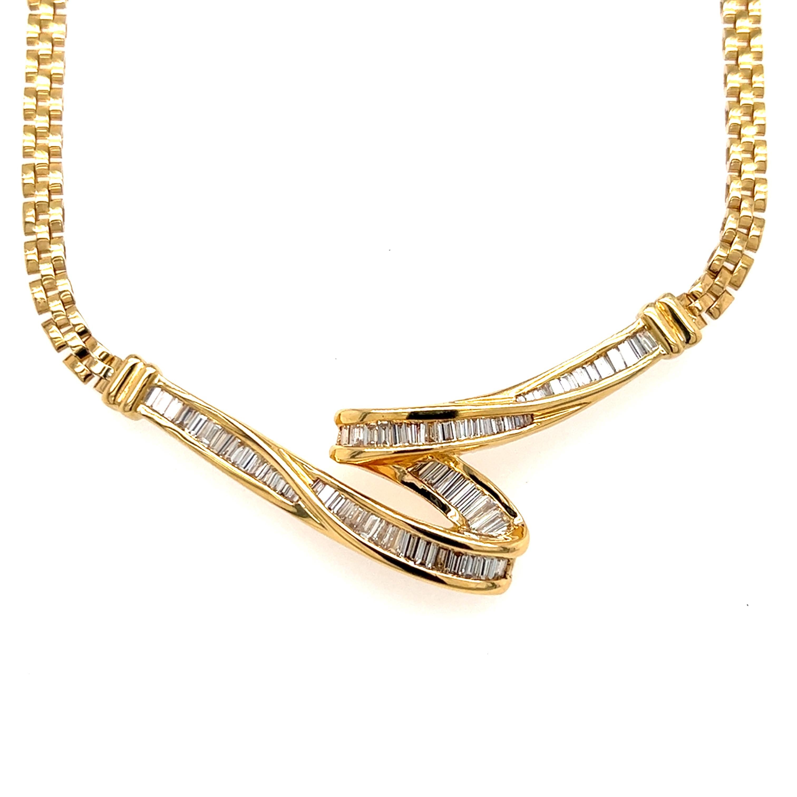 Contemporary Freeform Baguette Diamond Pendant Necklace in 18K Yellow Gold