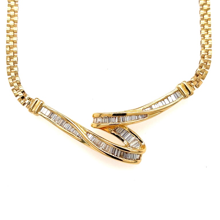 Freeform Baguette Diamond Pendant Necklace in 18K Yellow Gold For Sale
