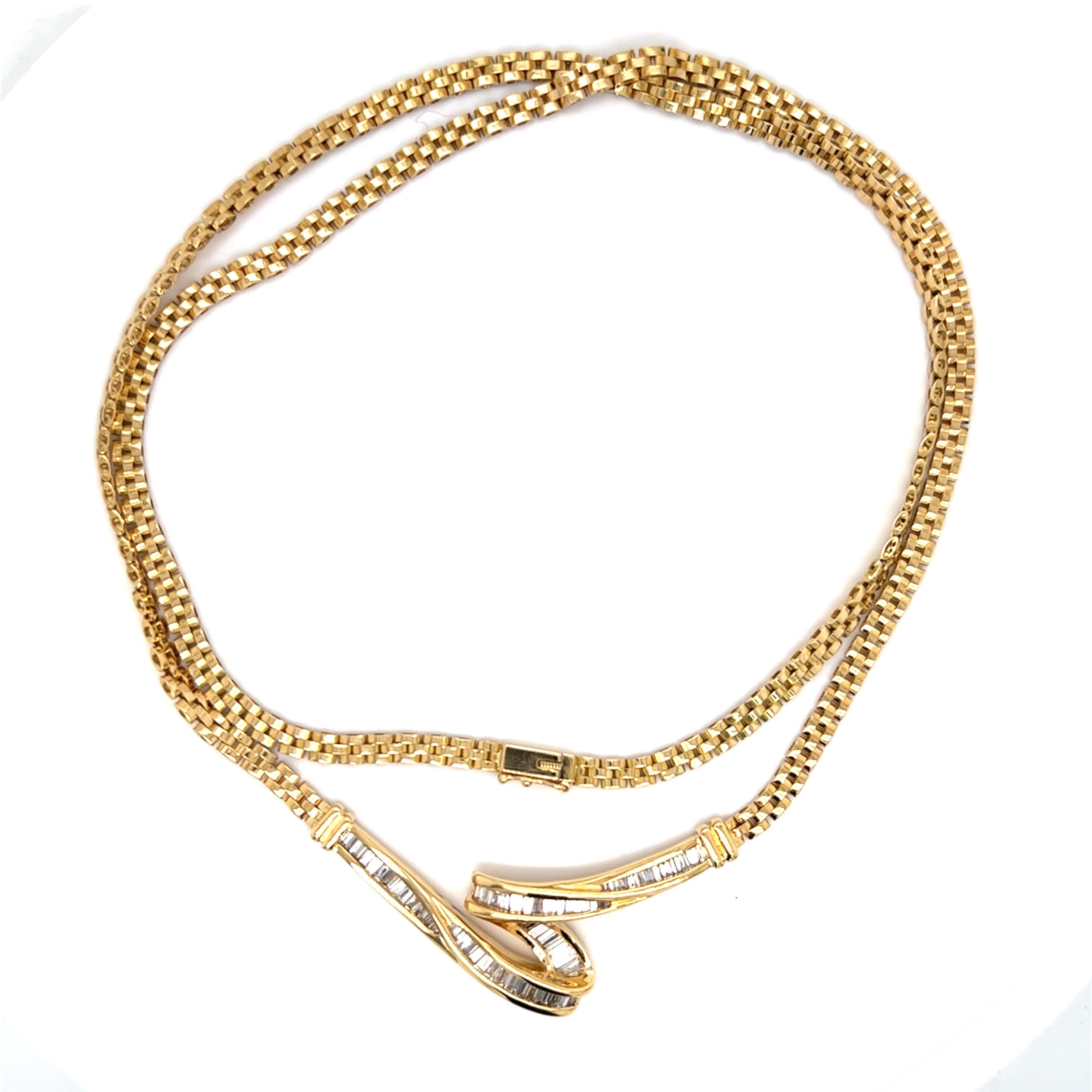 Baguette Cut Freeform Baguette Diamond Pendant Necklace in 18K Yellow Gold