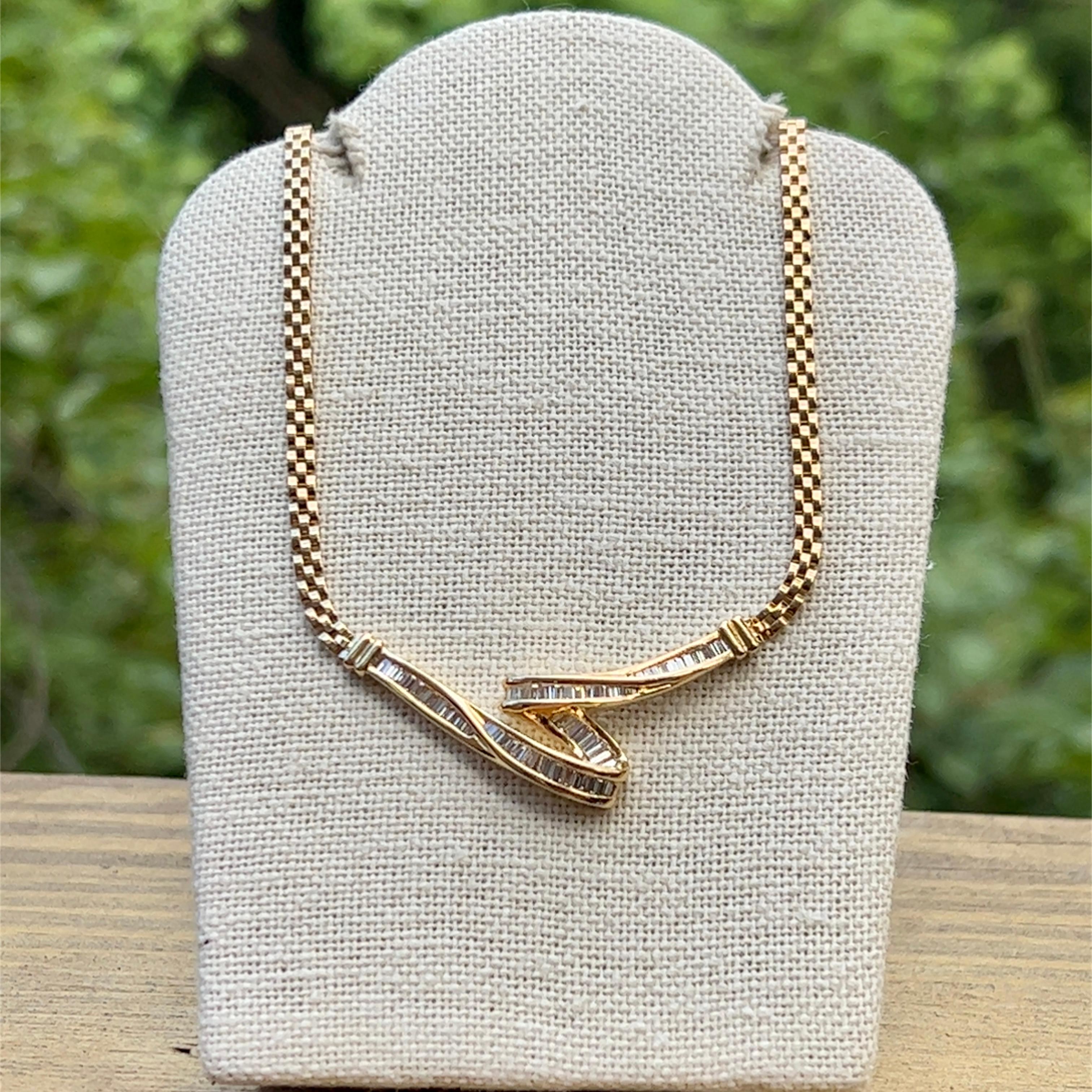 Women's or Men's Freeform Baguette Diamond Pendant Necklace in 18K Yellow Gold