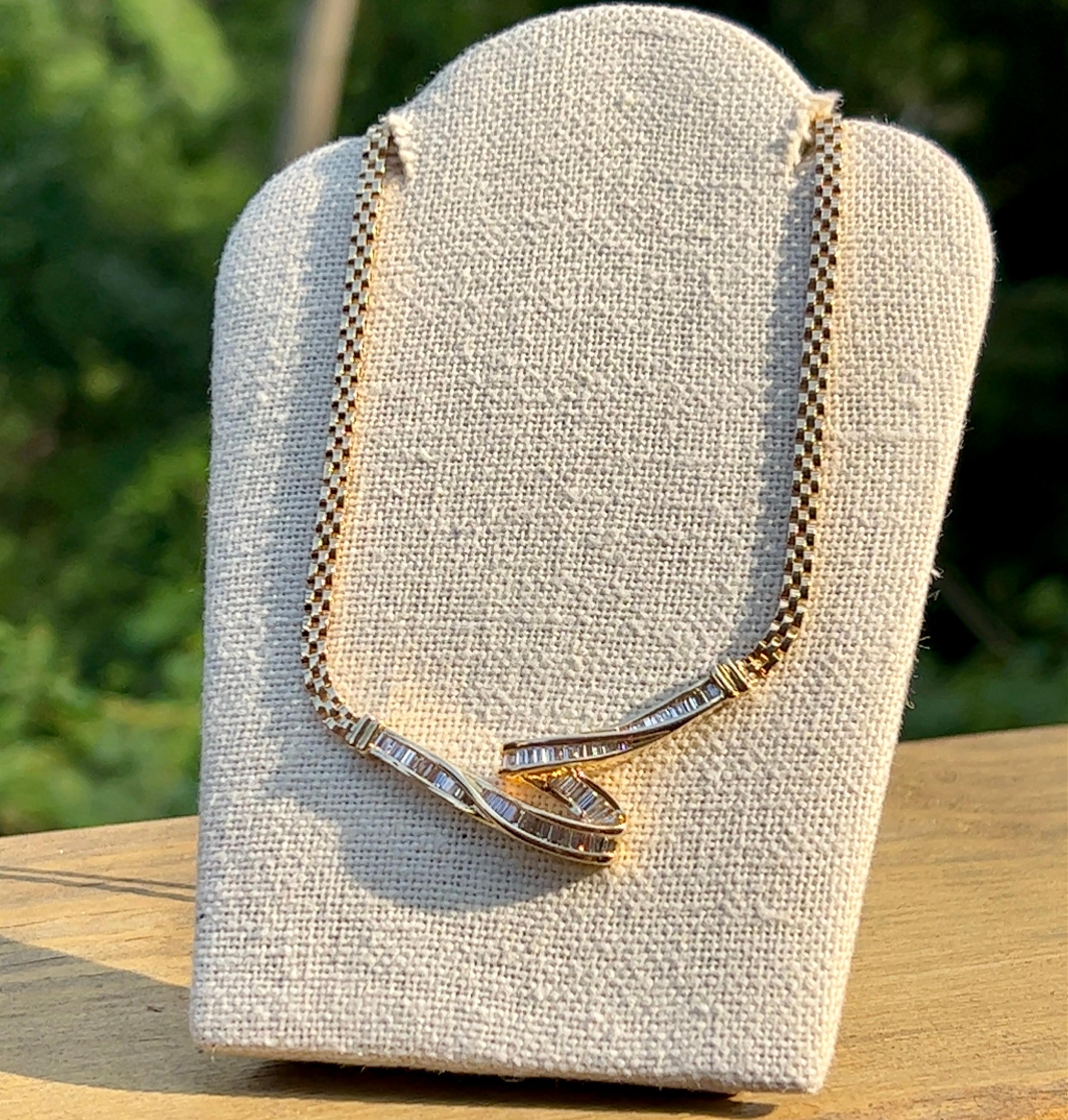 Freeform Baguette Diamond Pendant Necklace in 18K Yellow Gold 1