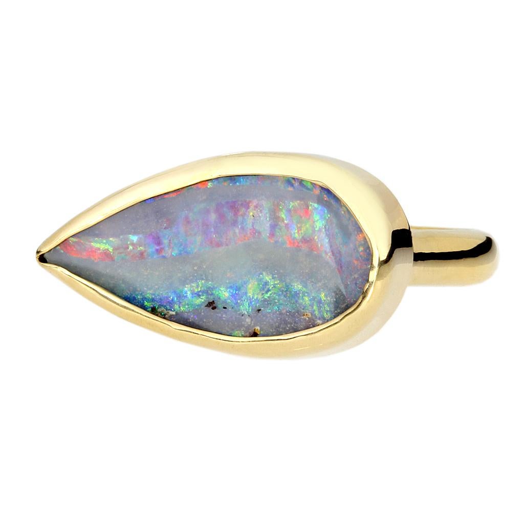 Cabochon Freeform Boulder Opal 14K Ring For Sale