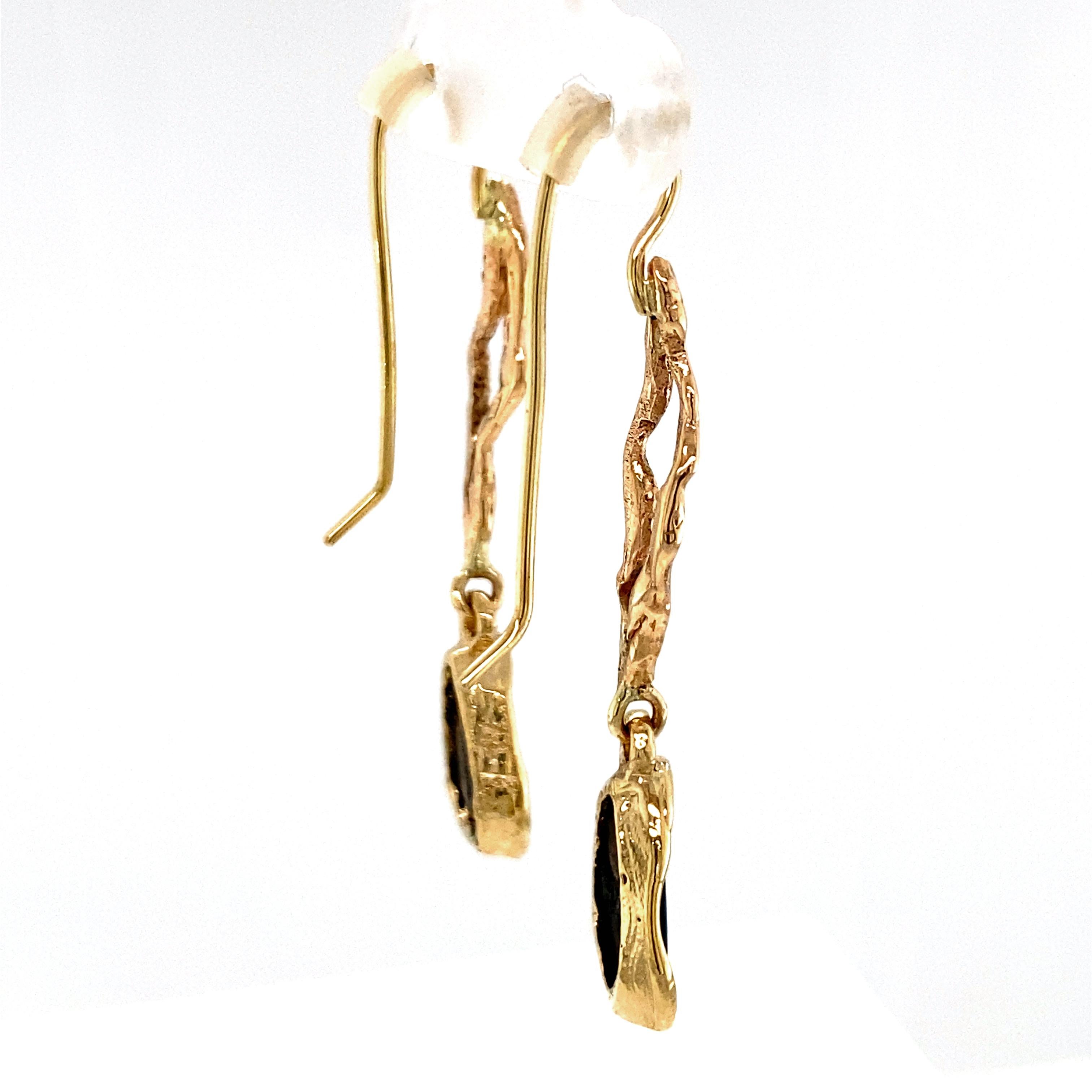 Freeform Boulder Opal Shepherd's Hook Dangle Earrings in Yellow Gold For Sale 5