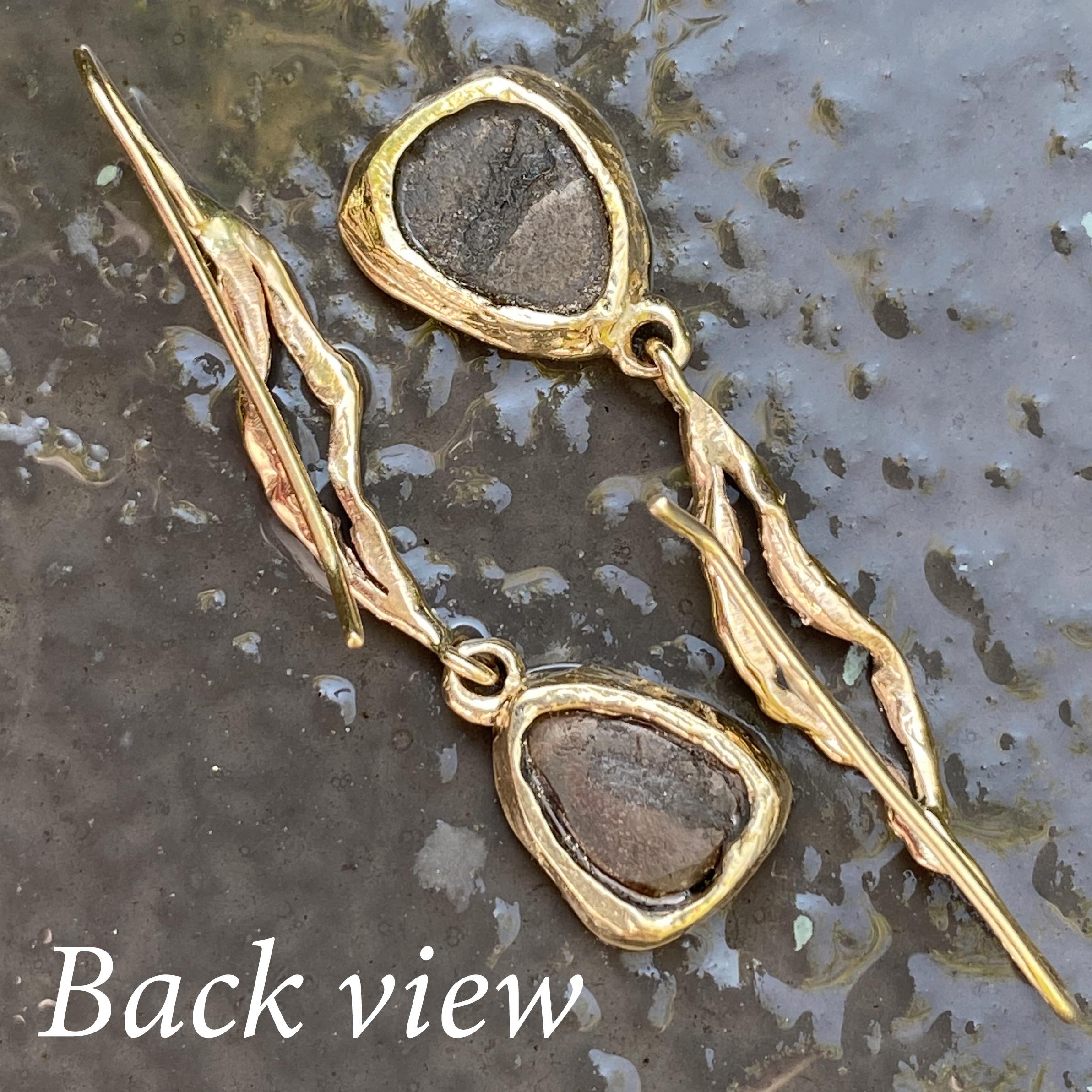 Freeform Boulder Opal Shepherd's Hook Dangle Earrings in Yellow Gold For Sale 7