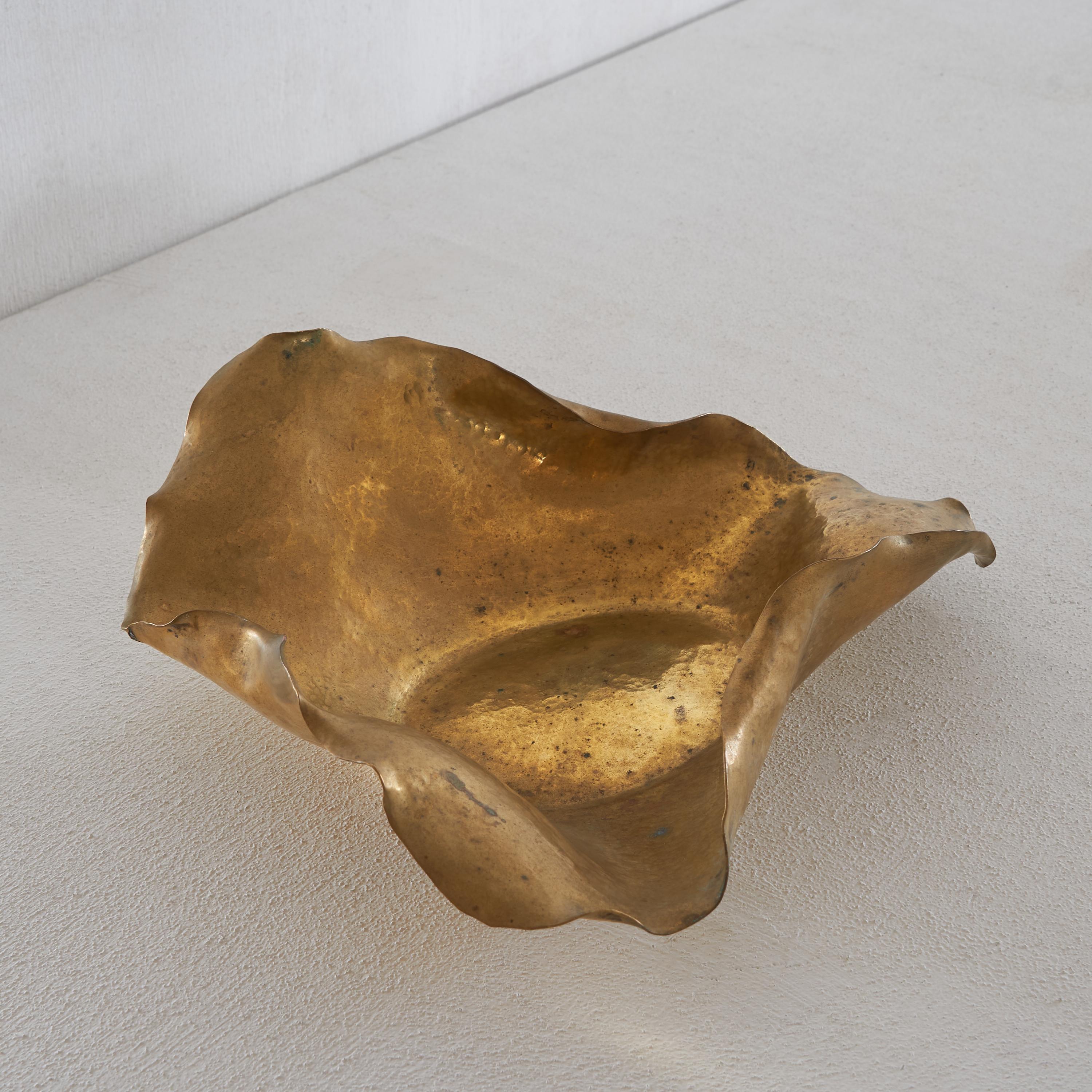 Hand-Crafted Freeform Bowl in Patinated Brass