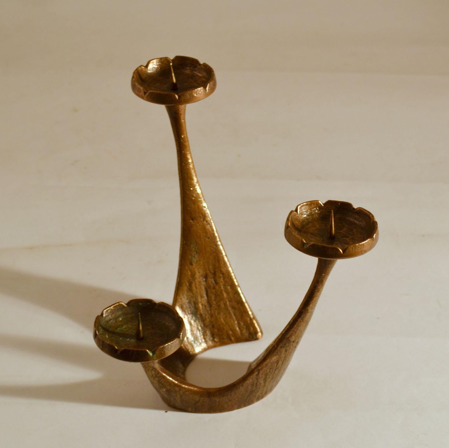 Free Form Bronze Candelabra for Three Candles 2