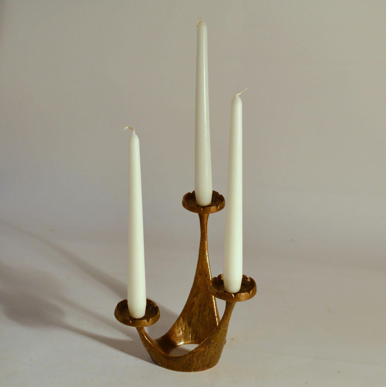 Free Form Bronze Candelabra for Three Candles In Excellent Condition In London, GB