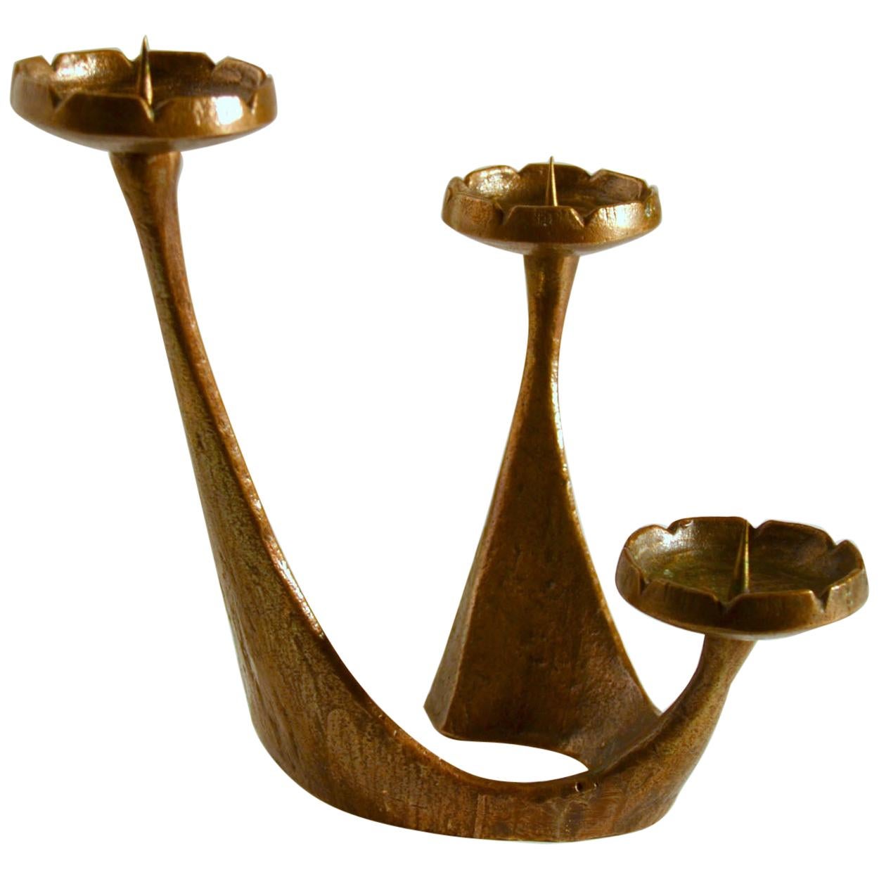 Free Form Bronze Candelabra for Three Candles