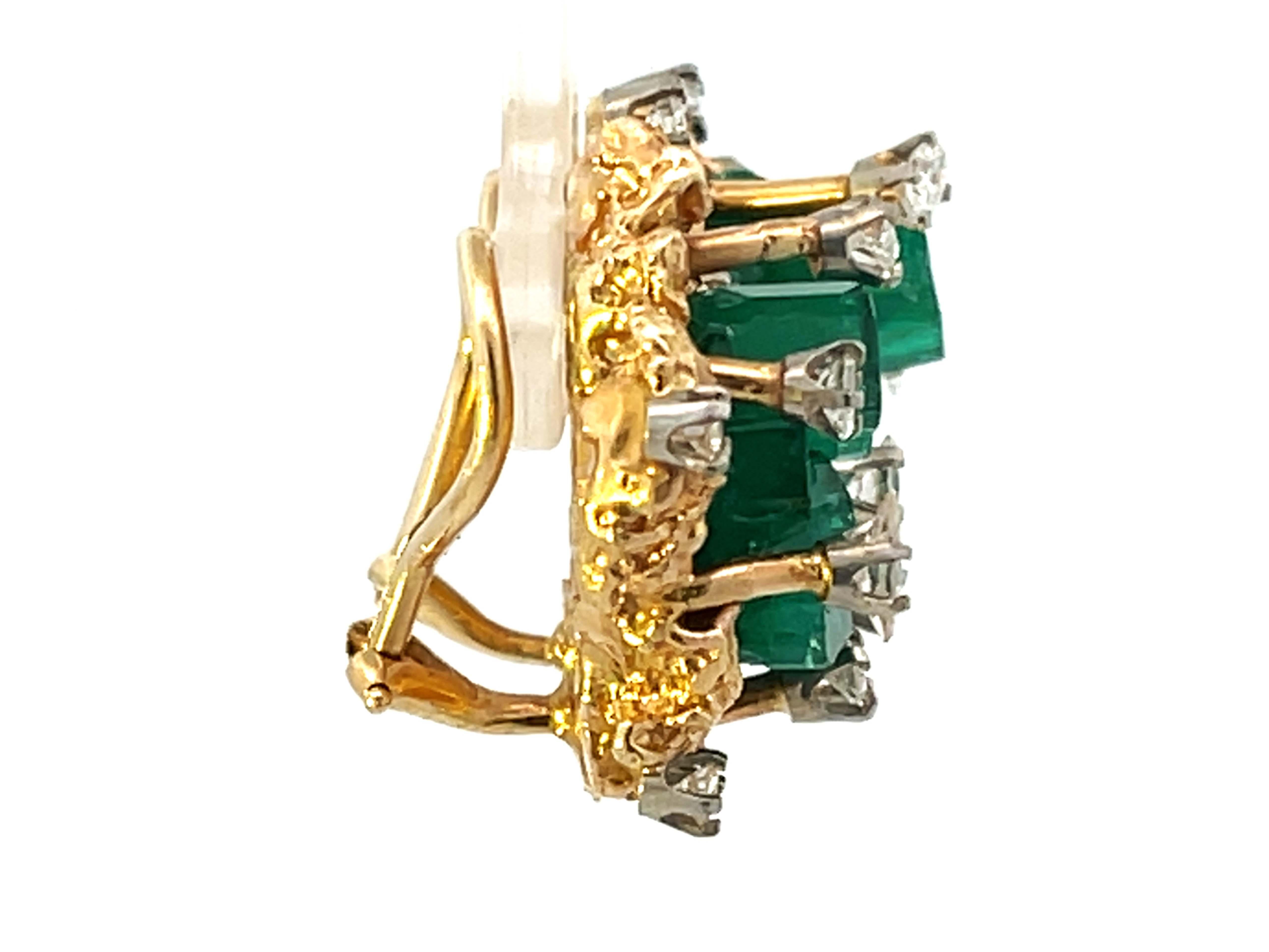 Freeform Chatham Smaragd-Diamant-Ohrringe aus Gold im Zustand „Hervorragend“ im Angebot in Honolulu, HI