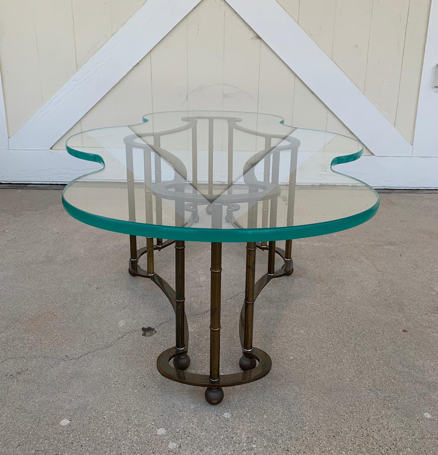 Mid-Century Modern Freeform Coffee Table in Brass and Glass by Mastercraft
