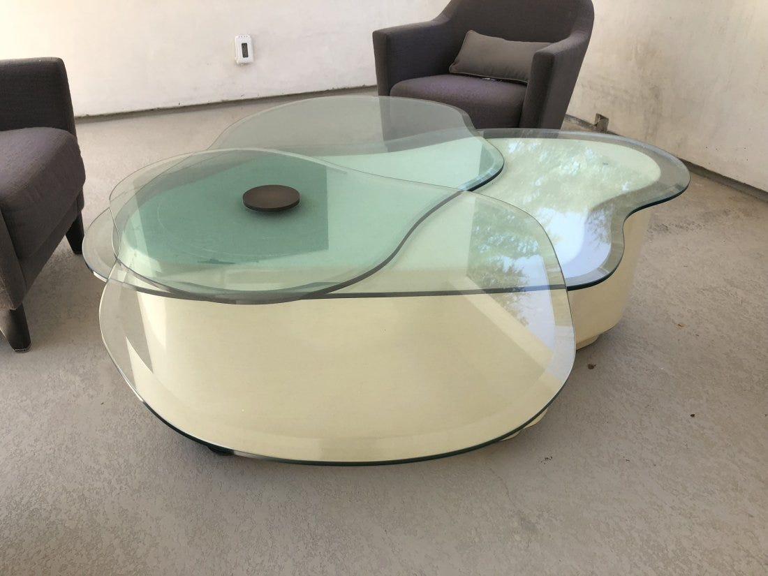 Mid-Century Modern Freeform Coffee Table with 3 Swiveling Glass Tops, Rare