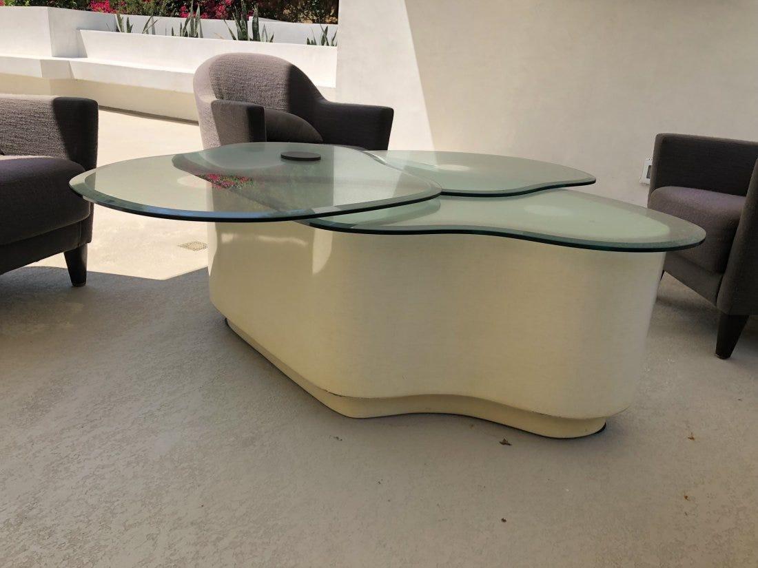 Lacquered Freeform Coffee Table with 3 Swiveling Glass Tops, Rare