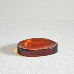 Freeform Concave Amber Colored Vide Poche in Solid Glass, 1960s