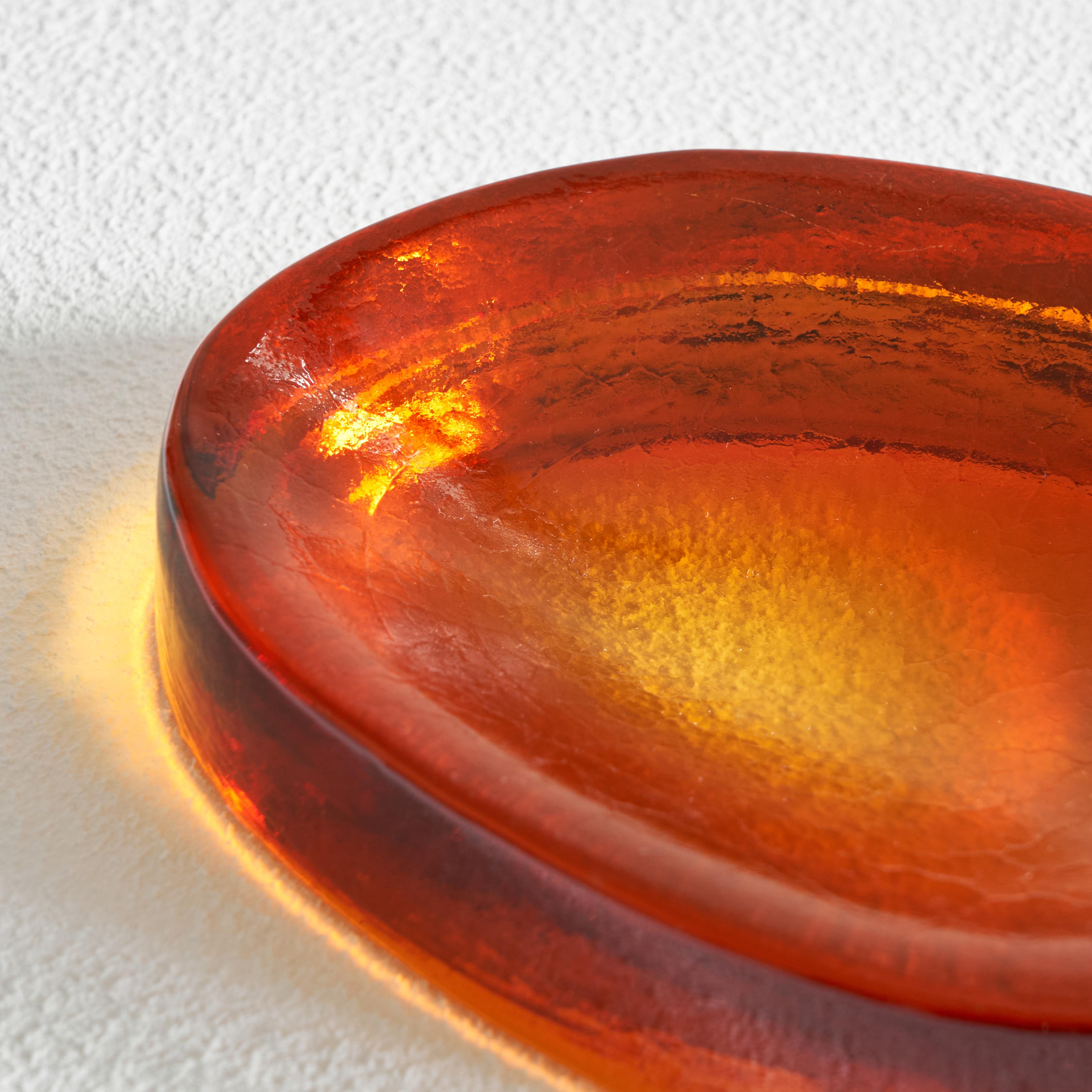 Mid-Century Modern Freeform Concave Amber Colored Vide Poche in Solid Glass, 1960s For Sale