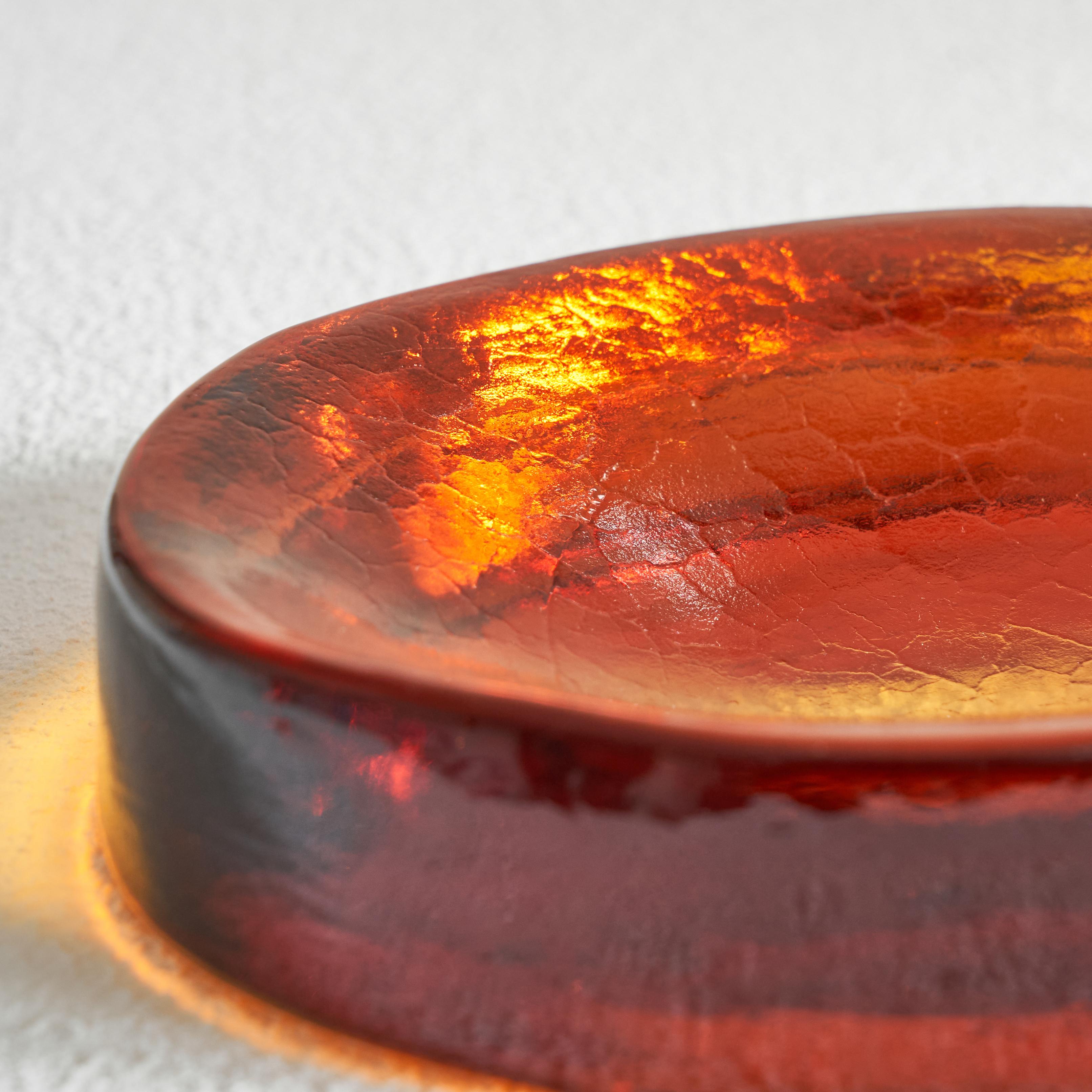 Freeform Concave Amber Colored Vide Poche in Solid Glass, 1960s For Sale 1