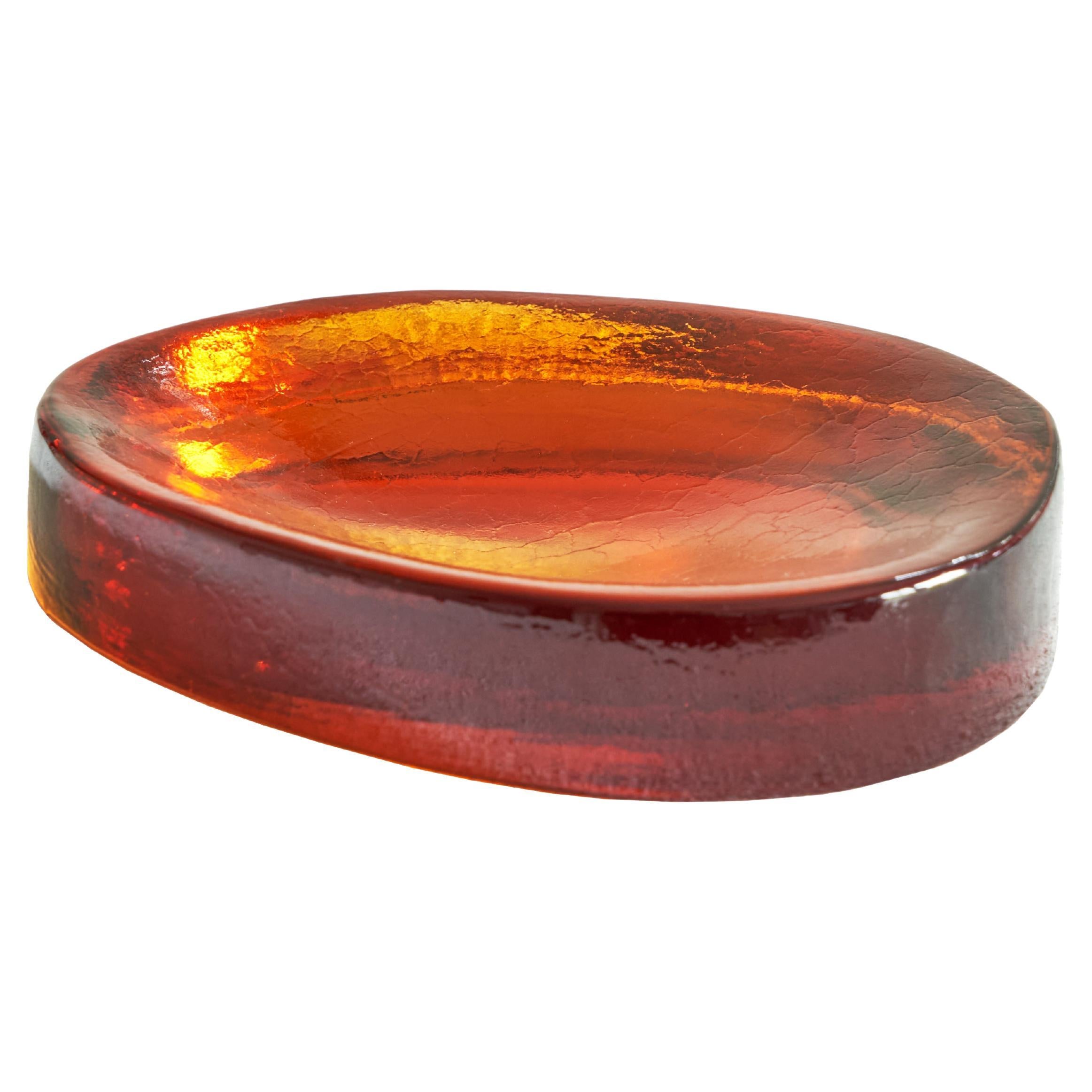 Freeform Concave Amber Colored Vide Poche in Solid Glass, 1960s For Sale